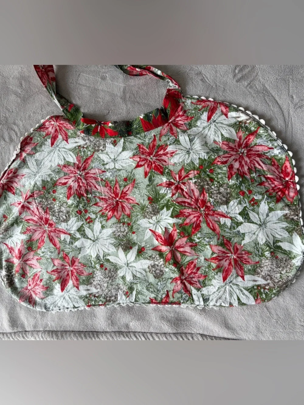Vintage 1950s 1960s Handmade Poinsettia Christmas Apron Holiday Tie Waist